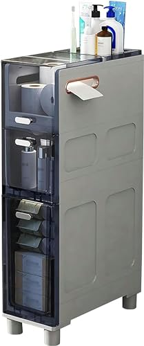 Shykey Narrow Plastic Floor Bathroom Storage Cabinet Holder Organizer with Wheels, Multi-Purpose Storage Cabinet Unit for Living Room, Bedroom, K
