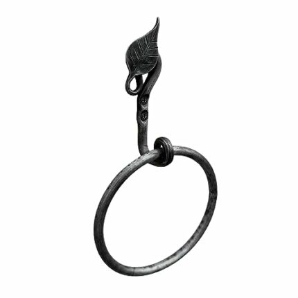 Hand Forged Metal Leaf Towel Ring Wrought Iron Handmade Wall Mounted Hand Towel Holder Modern Farmhouse Kitchen Towel Ring Black Antique Finish H