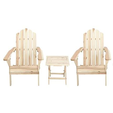 Kunste Outdoor Wooden Adirondack Chairs Lightweight Two Folding Chairs with Portable Side Table for Yard Patio Garden Lawn (Natural)