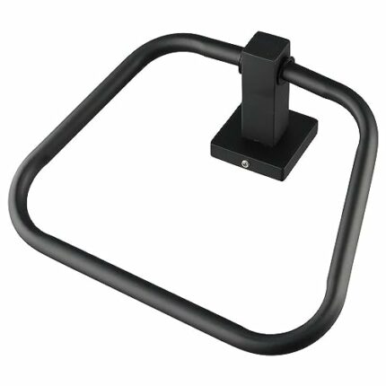 Urjumpea Towel Holder Wall Mounted Towel Ring Matte Black Square Rustic Hand Towel Rack Heavy Duty Stainless Steel Towel Robe Hanger