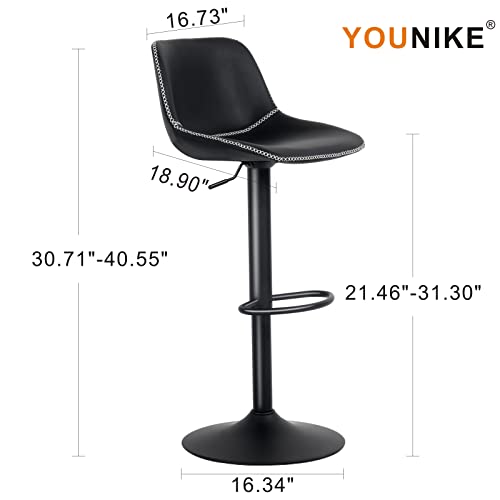 YOUNIKE Bar stools Set of 2, PU Leather Counter Height Bar Stool, Adjustable Hydraulic Swivel Island Bar Stool with Back, Home and Kitchen- Black
