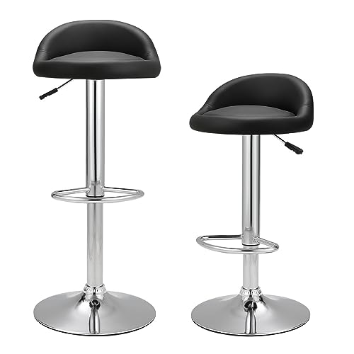 Warmiehomy Set of 2 Bar Stools Black Bar Chair Breakfast Dining Stool Chair for Kitchen Island Counter Luxury PU Leather,Adjustable Swivel Gas Li