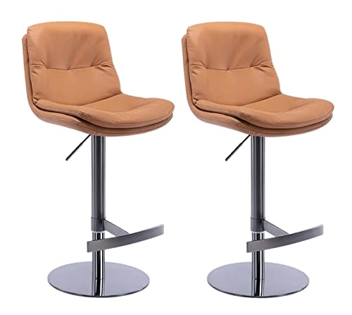 DWILKE Nappa Leather counter height Bar Stools Set of 2 Adjusatble Swivel Barstools Breakfast Seat Upholstered Titanium Black Brushed Stainless S