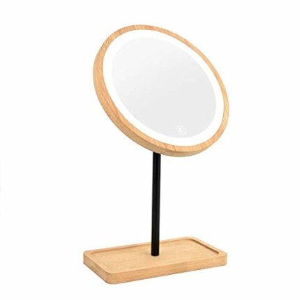 QUANJJ Wooden Desktop LED Makeup USB Charging Adjustable Bright Diffused 360 Rotation Light Up
