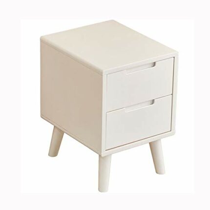 SDFGH Simple Bedside Table, All Solid Wood Double Drawer Design, Mini White Bedside Table
