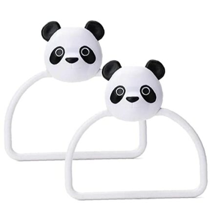 Towel Holder, 2pcs Wall Mount Cartoon Panda Hand Towel Ring Self Adhesive Hanging Towel Hanger for Kitchen Bathroom