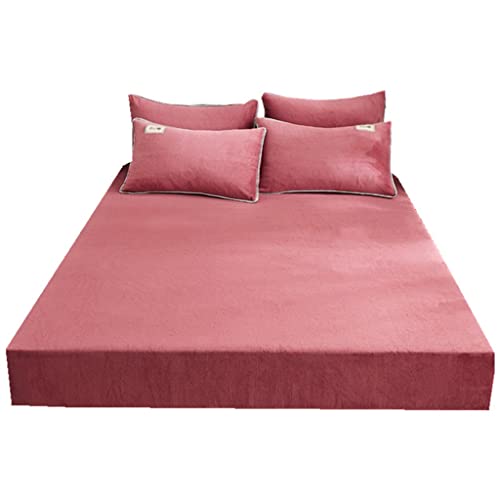 LIUZH Crystal Fleece Bed Hat Mattress Cover Coral Flannel Bed Cover Plus Fleece Three-piece Set Farai Fleece Bed Hat (Color : D, Size : 180 * 200