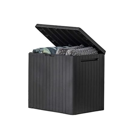 Keter City 30 Gallon Resin Deck Box for Patio Furniture, Pool Accessories, and Storage for Outdoor Toys, Graphite