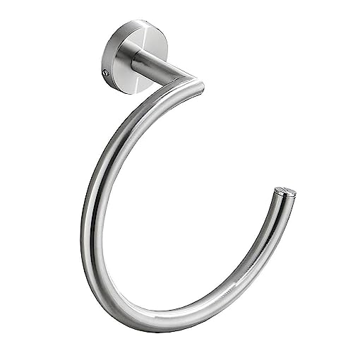 Single Post Bathroom Towel Ring, Wall Mounted Bath Towel Rack, Decorative Towel Hanger Stainless Steel (Silver)