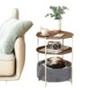 Living Room End Table with Storage Coffee Table and Round Table Narrow Side Table End Table for Living Room Fabric Storage Bag Nordic Style (Wood