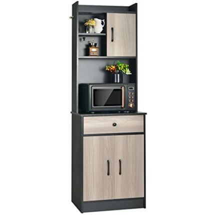 DSHGDJF Three Door 71" Kitchen Buffet Storage Cabinet With Trolley Adjustable Shelves Black/white (Color : White)