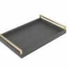 WV Decorative Tray Dark Grey Faux Shagreen Leather with Brushed Gold Stainless Steel Handle ,Serving Tray for Coffee Table, Ottoman in Living Roo