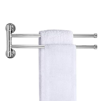 bowarepro 2-arm Swivel Towel Rails Fold Out Hardware Stainless Steel for Bathroom/Kitchen, Towel Hanger Wall Mounted Narrow Holder Rotatable Bath