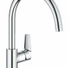 GROHE BauEdge – Single Lever Kitchen Mixer Tap (Monobloc Installation, High Spout, Swivel Area 360˚, 28 mm Ceramic Cartridge, Tails 3/8 inch), Ea