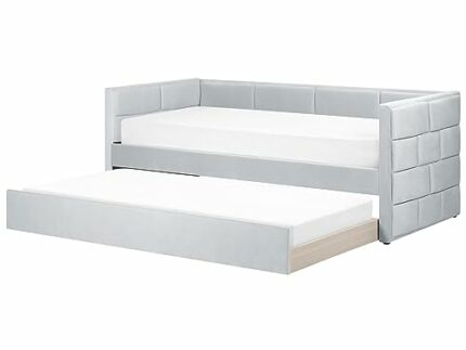 Glam Velvet EU Single Trundle Bed Frame 3ft Slatted Frame Tufted Pastel Light Grey Chavonne