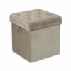 Inspire Me! Home Décor Anastasia Ottoman with Lux Metal Studs and Functional Handle Detailing, Classy Sand Shell Soft Velvet, 40 x 40 x 43 cm, Tu