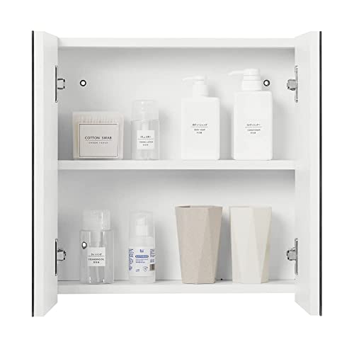 Meerveil Bathroom Mirror Cabinet, Wall-mounted Storage Cabinet with 2 Doors 2 Shelves Wooden Modern Style for Bathroom, 45 x 13 x 45 cm, White