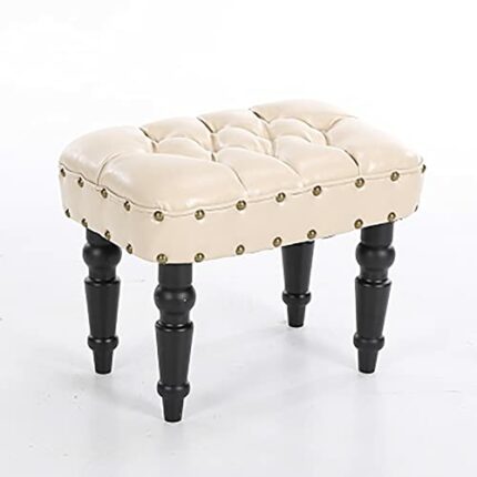 Leather Bench,Premium Buttons End of Bed Bench UPHOLSTERED Bench Seat,Solid Wood Frame,Rustic Bedroom Bench Entryway Bench Living Room Bench-Whit