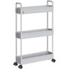 SOLEJAZZ 3-Tier Storage Trolley Cart Slide-out Slim Rolling Utility Cart Mobile Storage Shelving Organizer for Kitchen, Bathroom, Laundry Room, B
