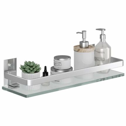 Danpoo Bathroom Wall Shelf, Tempered Glass Bathroom Shelf(Matte Silver)