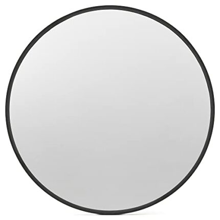 Aldado Round Mirror 20 Inch, Brushed Black Metal Frame Round Bathroom Mirror, Small Circle Mirror for Wall Decor (Round 20", Black)