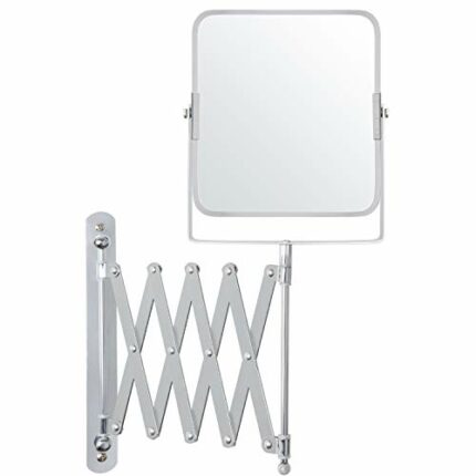 BELLE VOUS Chrome Wall Mounted Extendable 360° Swivel Mirror - 3X Magnification - 15.5 x 18.5cm/6.1 x 7.3 inches - Double Sided Rotating Stainles