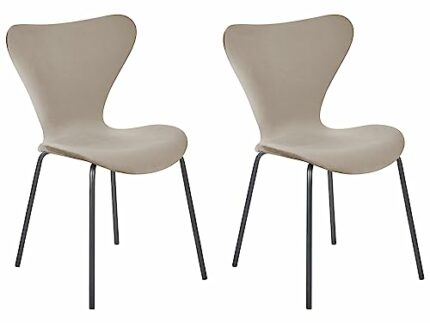 Set of 2 Dining Chairs Taupe with Black Polyester Velvet Armless Iron Legs Boonville