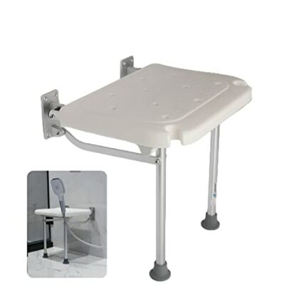 Nisorpa Folding Shower Seat Wall Mounted Bath Stool Non-Slip Shower Chair Fold Up/Down Bathroom Wall Chair for Elderly Disabled Adults