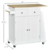 DINGZZ Rolling Kitchen Island Storage Trolley Cart With 3-Tier Spice Rack & Rubber Wood Top For Dining Room White