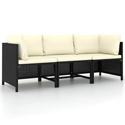 WODMB Garden Sofa 3 Seater with Black/Gray Synthetic Rattan Cushions,Central and Corner Sofa for Outdoor Garden Patio Furniture (Color : B, Size