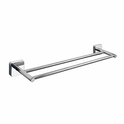 Kapitan Quattro Double Towel Bar Rail - 50 cm / 19.7 inches, Stainless Steel Square Style, Polished Finish AISI 304 18/10, Wall Mounted 3M Self A