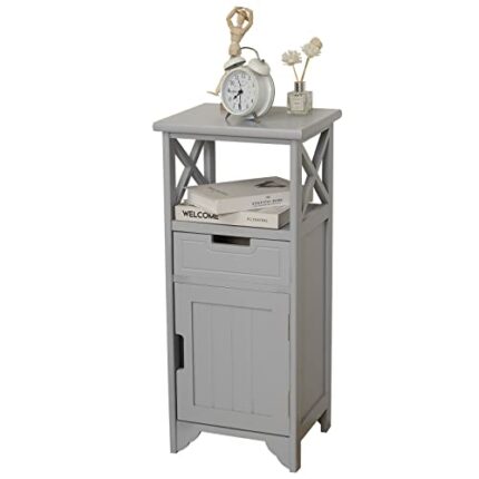 BECTSBEFF Tall Bedside Tables Fully Assembled, No Assembly Wood Bedside Cabinets/End Table/Bathroom Cabinet for Living Room, Bedroom, Hallway-Gra