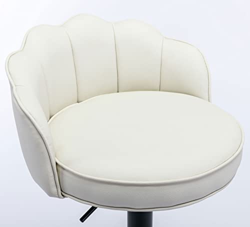 Leather White Counter Height Barstools Set of 2 Upholstered Adjustable Swivel Bar Stools Kitchen Island Chairs Black Metal Footrest and Base for