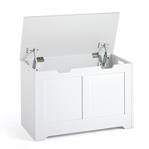 Meerveil Storage Chest, Wooden Box with Lid, Large Capacity Multi-Purpose Organizer-Toy Blankets Clothes, 72 x 36 x 48 cm, for Bathroom Living Ro