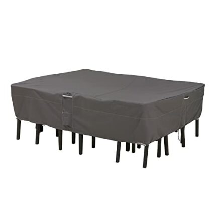 Classic Accessories Ravenna Rectangular/Oval Patio Table & Chair Set Cover - Premium Outdoor Furniture Cover with Durable and Water Resistant Fab