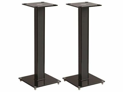Monoprice Elements Speaker Stand - 28 Inch (Pair) with Cable Management, Strong Tempered Glass Base with Floor Spikes, Black (139494)