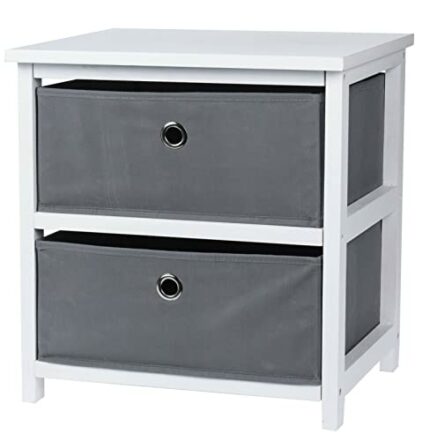 BARGAIN4ALL Night Stand Storage Tower, Bedside End Table – 2 Easy Pull Fabric Bins – Closet Organizers – for Bedroom Hallway Living Room (Grey)