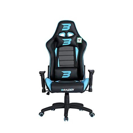 BraZen Sentinel Elite Computer PC Office Racing Esports Gaming Chair Ergonomic Reclining Pu Leather Seat with Adjustable Arms - Blue - Largest Br