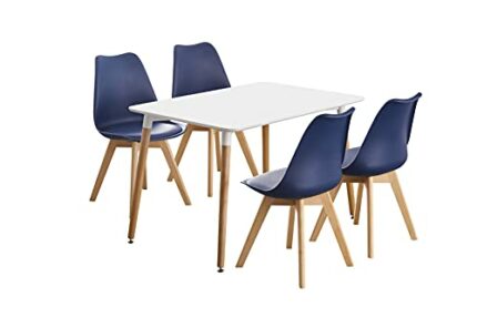 P&N Homewares Dining Table and Chair Set, White/Navy Blue, One Size