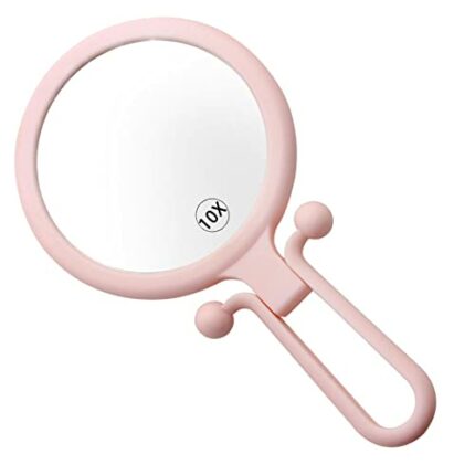 10X Handheld Magnifying Mirror, Double-Sided Foldable Makeup Mirrors with 1X flat 10X Magnification, 6 inch Portable Hand Held Mirror with Adjust