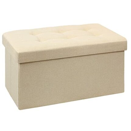 BRIAN & DANY Folding Linen Storage Boxes Footstool Ottoman, Foot Rest Stool, Foldable Seat Bench Footrest - Beige, 76 x 38 x 38 cm