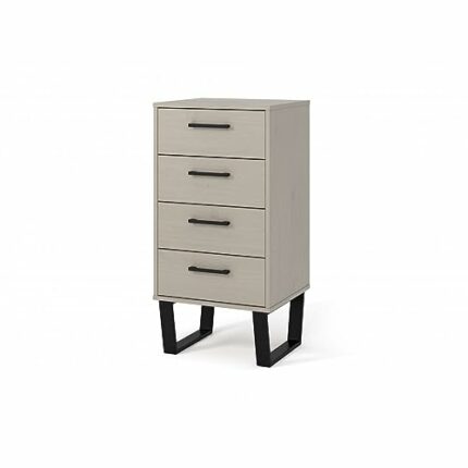 Home Source Vigo 4 Drawer Tallboy Wooden Industrial Style Chest of Drawers Bedroom Storage Organiser, Grey