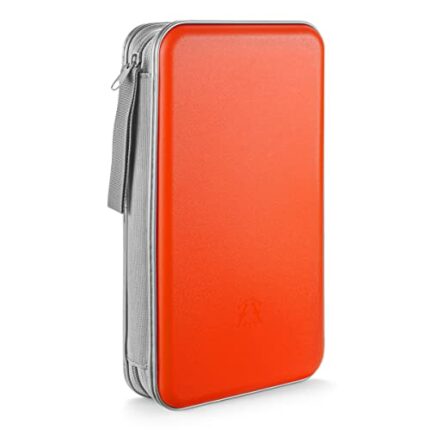 LIOVODE DVD Case, 96 Capacity CD Case Holder Storage Organizer Hard Plastic Protective Disc Wallet for Car (96 Capacity, Orange)