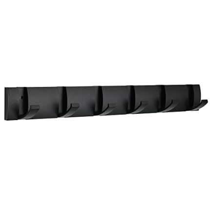 DMYMAT Black Wall Coat Rack with 6 Hooks, Waterproof Heavy Duty Coat Wall Hooks, Space Aluminum Material, Folding Hideaway Towel Hanger Hooks Wal
