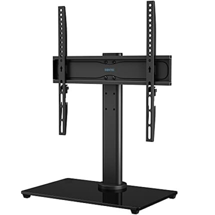 BONTEC Universal Swivel Table Top TV Stand for 26-55 LED OLED LCD Plasma Flat Curved Screens Height Adjustment Pedestal Glass Base Max. VESA 400x
