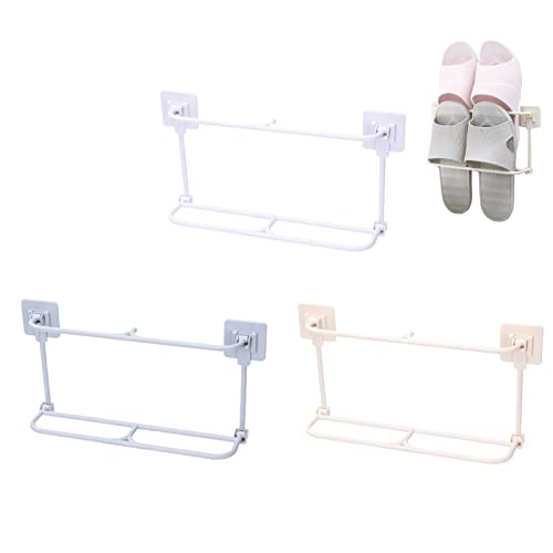 RICHSUM Wall Mounted Shoes Rack Plastic Shoes Hanger,Sticky Double Layer Foldable Slippers Drain Storage Rack Hanging Shoes Holder Bathroom Organ