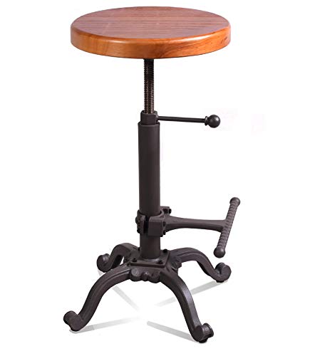 Topower Industrial Retro Vintage Farm Wooden Tractor Stool Kitchen Swivel Height Adjustable bar Stool (Copper)