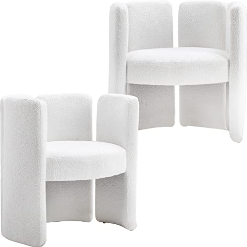 LZAREAL Modern Sherpa Accent Chairs Set of 2 Comfy Upholstered Barrel Side Chair Contemporary Single Sofa Chair for Living Room Bedroom Small Spa