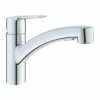 GROHE QUICKFIX Start - Kitchen Sink Tap Mixer with Pull-Out Dual Spray (Low Spout with 90° Swivel Area, 1-Hole Easy Install with Fast Fixation, R