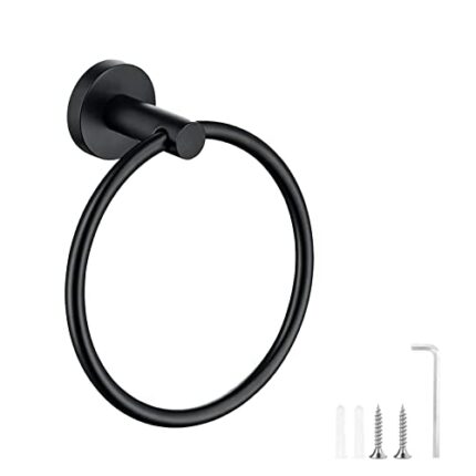 Stainless Steel Towel Ring, Black Matte Bathroom Kitchen Towel Holder, Bathroom Accessories Hanging Towel Hanger Round Towel Rack 6.49in/16.5cm